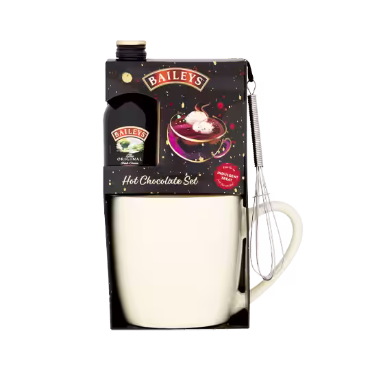 Image of the gift set Gift including Baileys Original Irish Cream Liqueur 5cl, Hot Chocolate Powder of 20g, one Baileys Mug and a Mini Whisk!